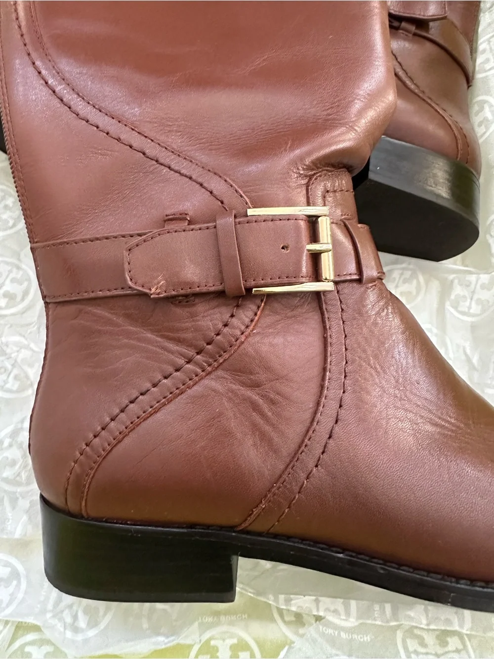 Tory Burch Chestnut Brown Leather with Gold Logo